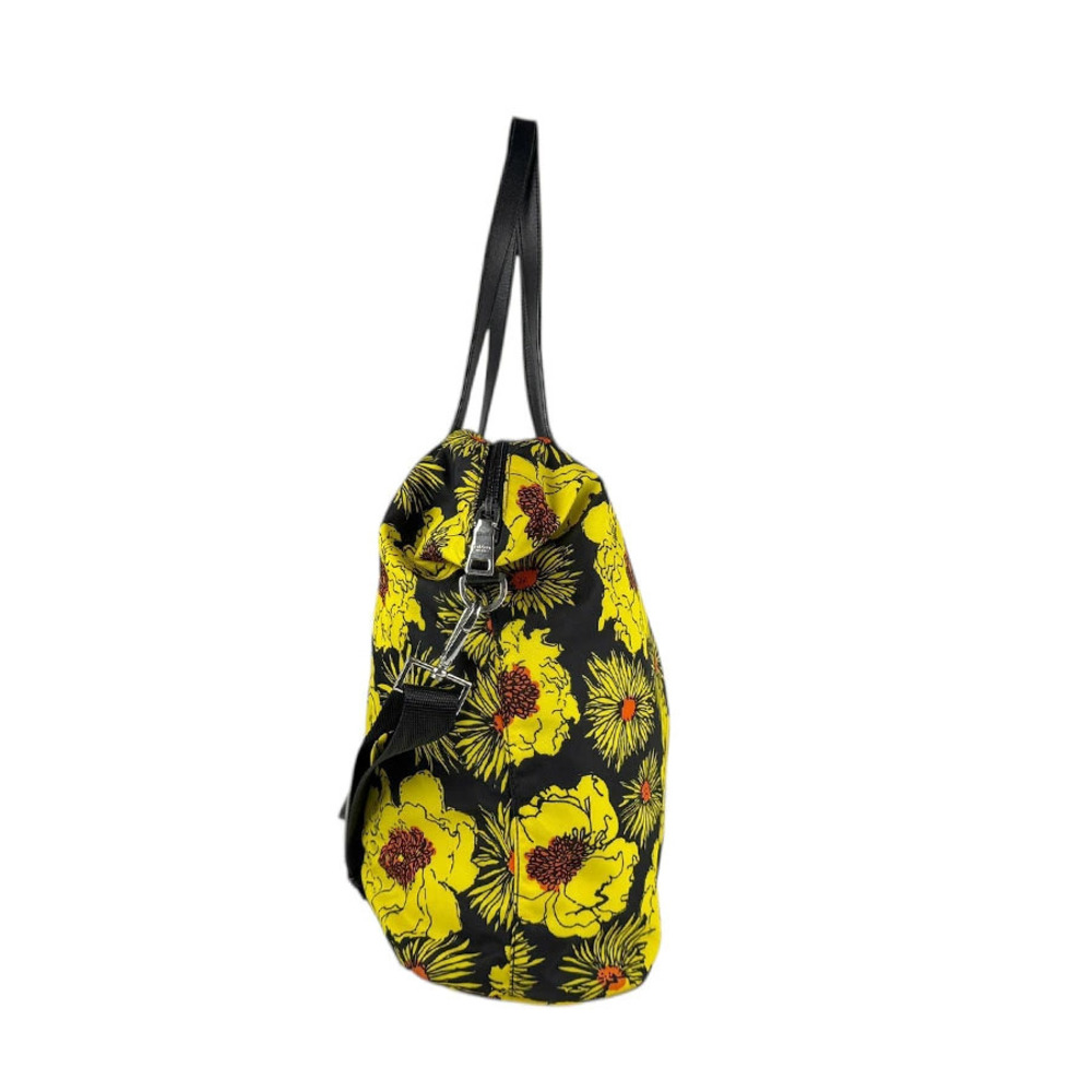 Prada Stampato Orange yellow Yellow floral black tote Tessuto Yellow Black